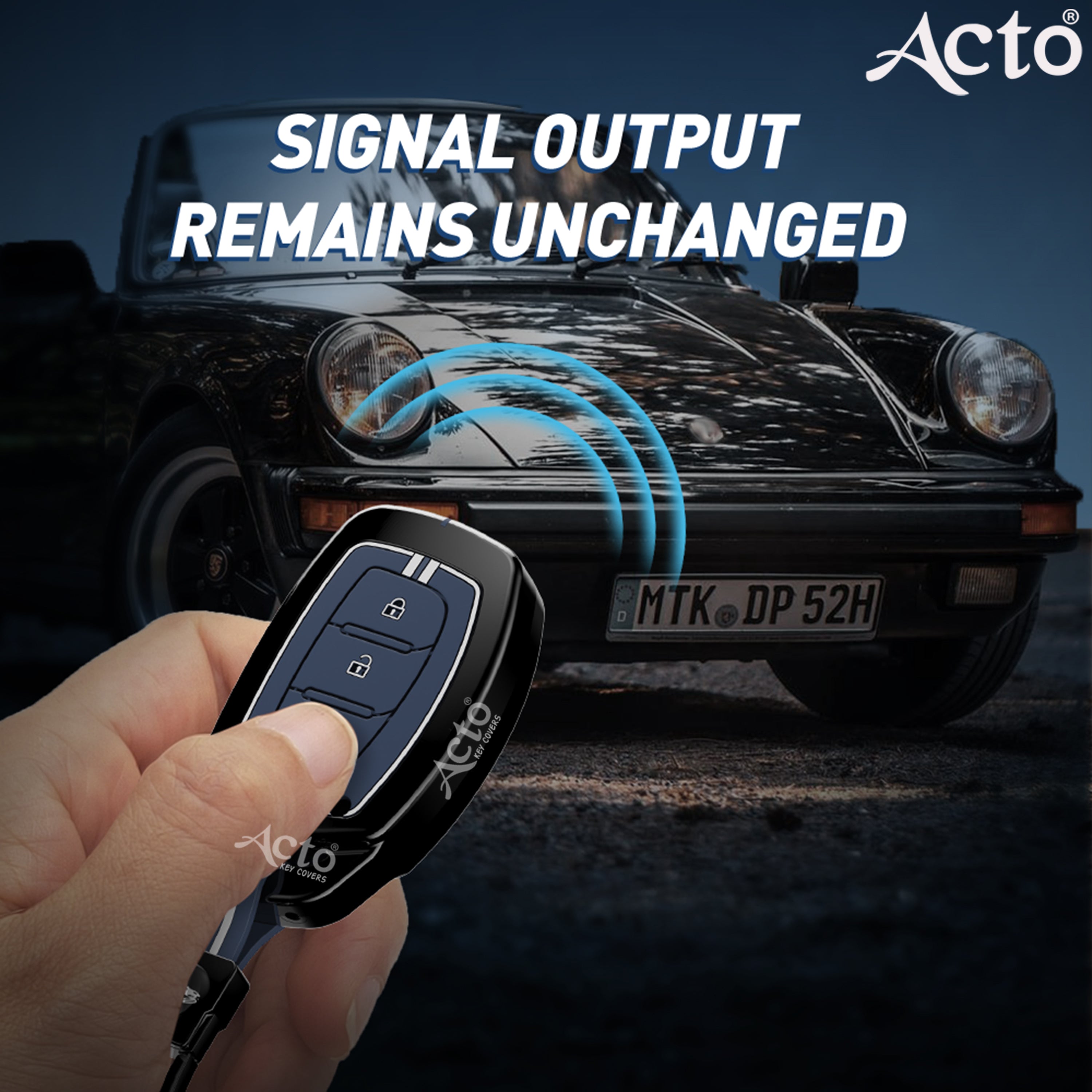 Acto Metal Sapphire Key Cover and Key chain Compatible with Hyudai  Aura I Elantra I I10 Grand Nios I i20 Elite I Verna 4S I Creta I i10 Grand I i20 Active I Tucson I Xcent Pack of 1 Set (Glow in the Night)