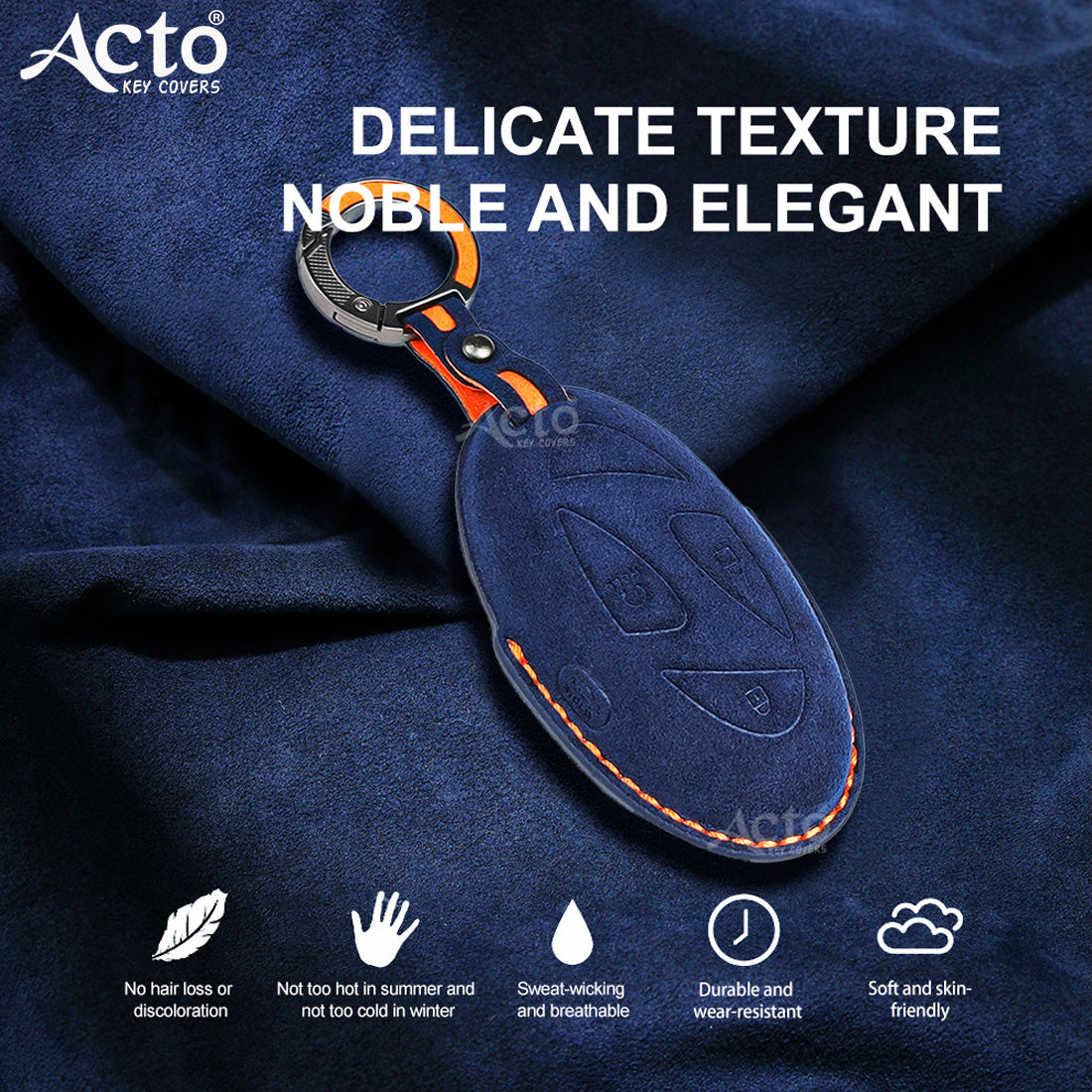 ACTO Alcantara Key Cover and Key Chain in Dashing Color – Compatible with Hyundai Venue 2025 (4-Button Smart Key) (Pack of 1)