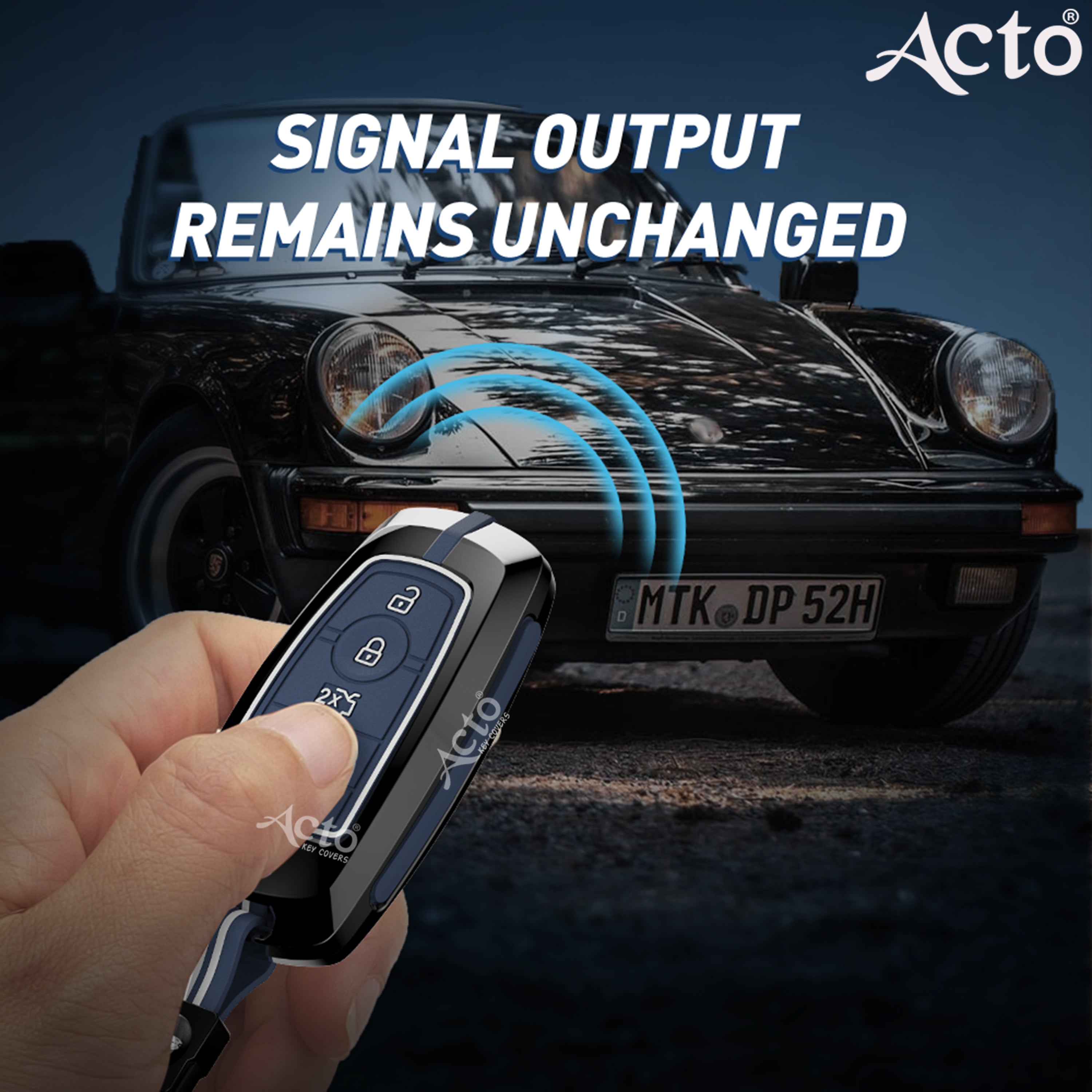 Acto Metal Sapphire Key Cover and Key chain Compatible with Ford Fiesta Pack of 1 Set (Glow in the Night)