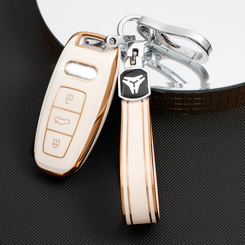 Acto TPU Gold Series Car Key Cover With TPU Gold Key Chain For Audi A8