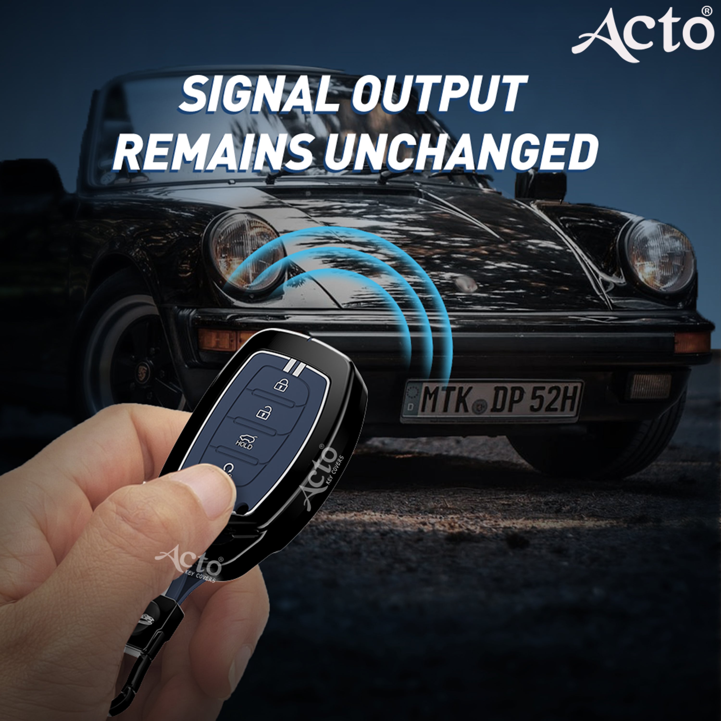 Acto Metal Sapphire Key Cover and Key chain Compatible with Hyundai Creta 2025 I Creta 2024 I Alacazar I Venue I Tucson Pack of 1 Set (Glow in the Night)