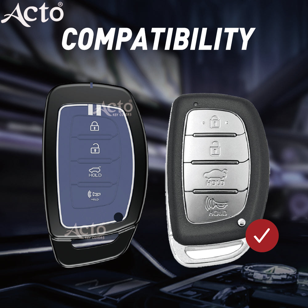 Acto Metal Sapphire Key Cover and Key chain Compatible with Hyundai Tucson I Creta I i20 (2021) I Elantra I Venue Pack of 1 Set (Glow in the Night)