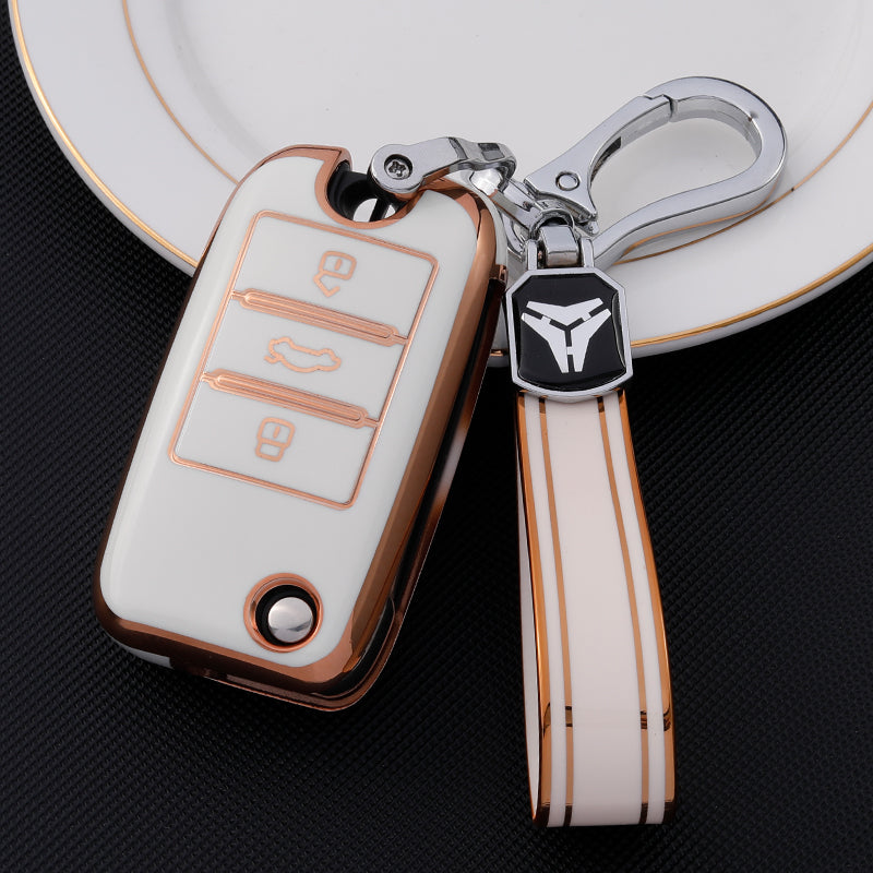 Acto TPU Gold Series Car Key Cover With TPU Gold Key Chain For MG Hector