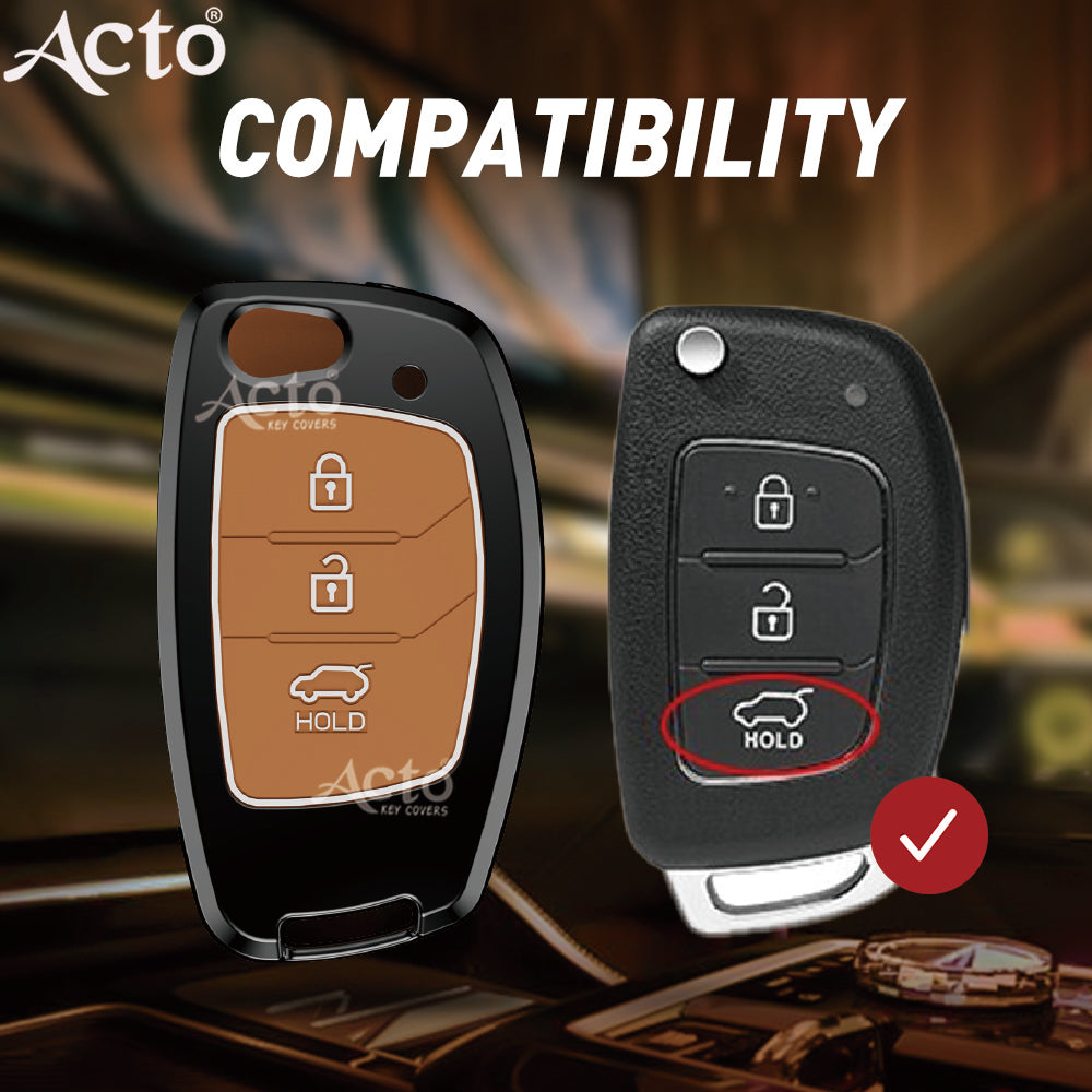 Acto Metal Sapphire Key Cover and Key chain Compatible with Hyudai  Aura I I10 Grand Nios I i20  (2021) I Creta I i20 Active I I-20 Elite I Xcent 2019+ Pack of 1 Set (Glow in the Night)