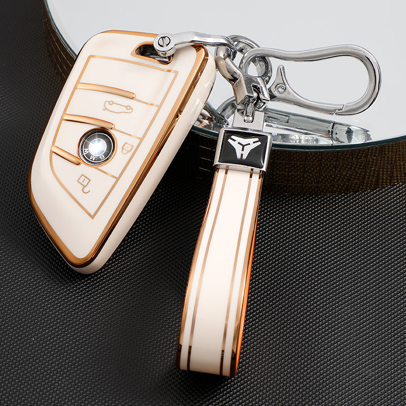 Acto TPU Gold Series Car Key Cover With TPU Gold Key Chain For BMW 7 Series