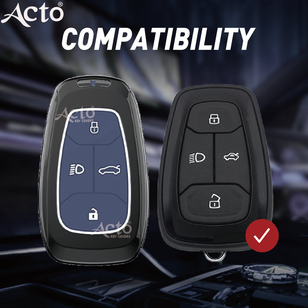 Acto Metal Sapphire Key Cover and Key chain Compatible with Tata Altroz I Harrier I Nexon Pack of 1 Set (Glow in the Night)