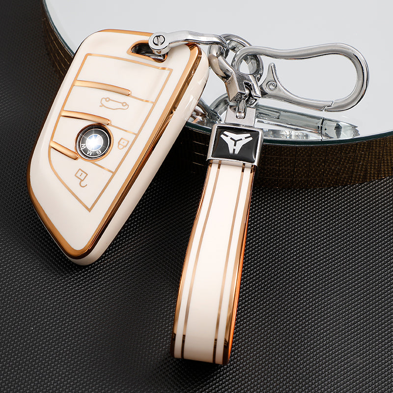 Acto TPU Gold Series Car Key Cover With TPU Gold Key Chain For BMW 1 Series