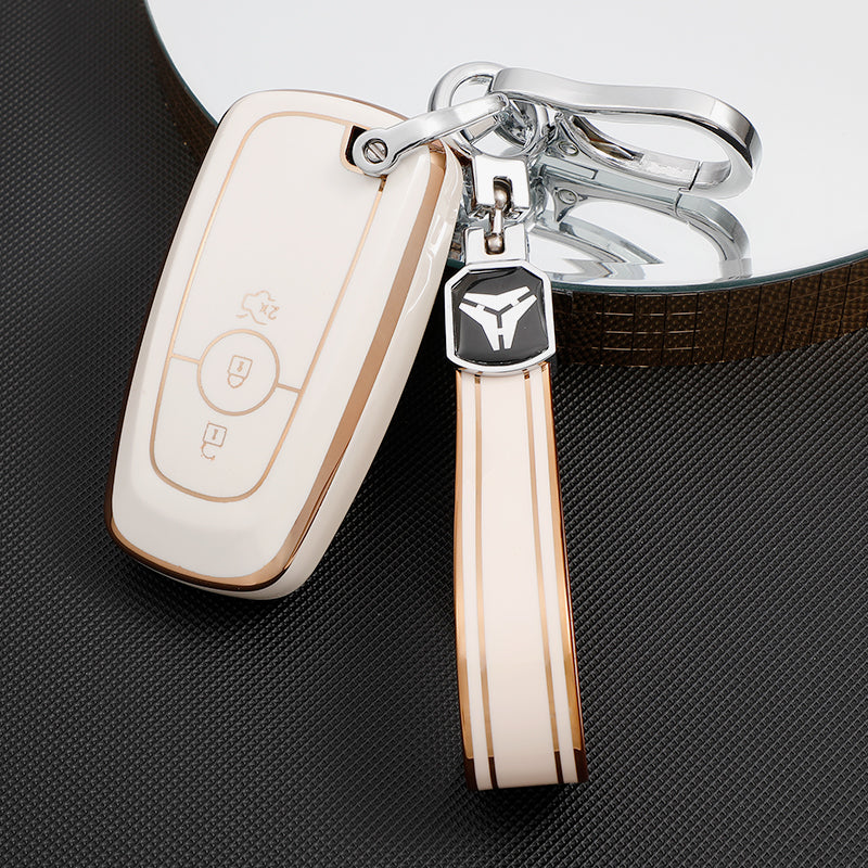 Acto TPU Gold Series Car Key Cover With TPU Gold Key Chain For Ford Aspire