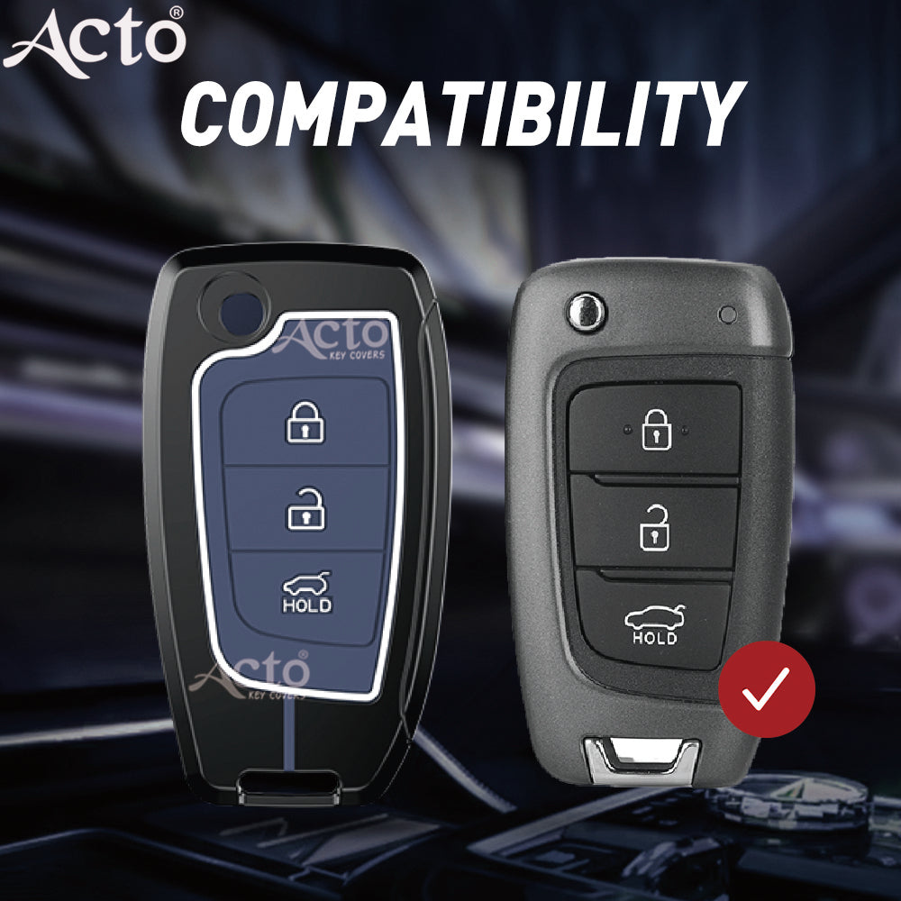 Acto Metal Sapphire Key Cover and Key chain Compatible with Hyundai i20 I Kona I Verna 2018 Pack of 1 Set (Glow in the Night)