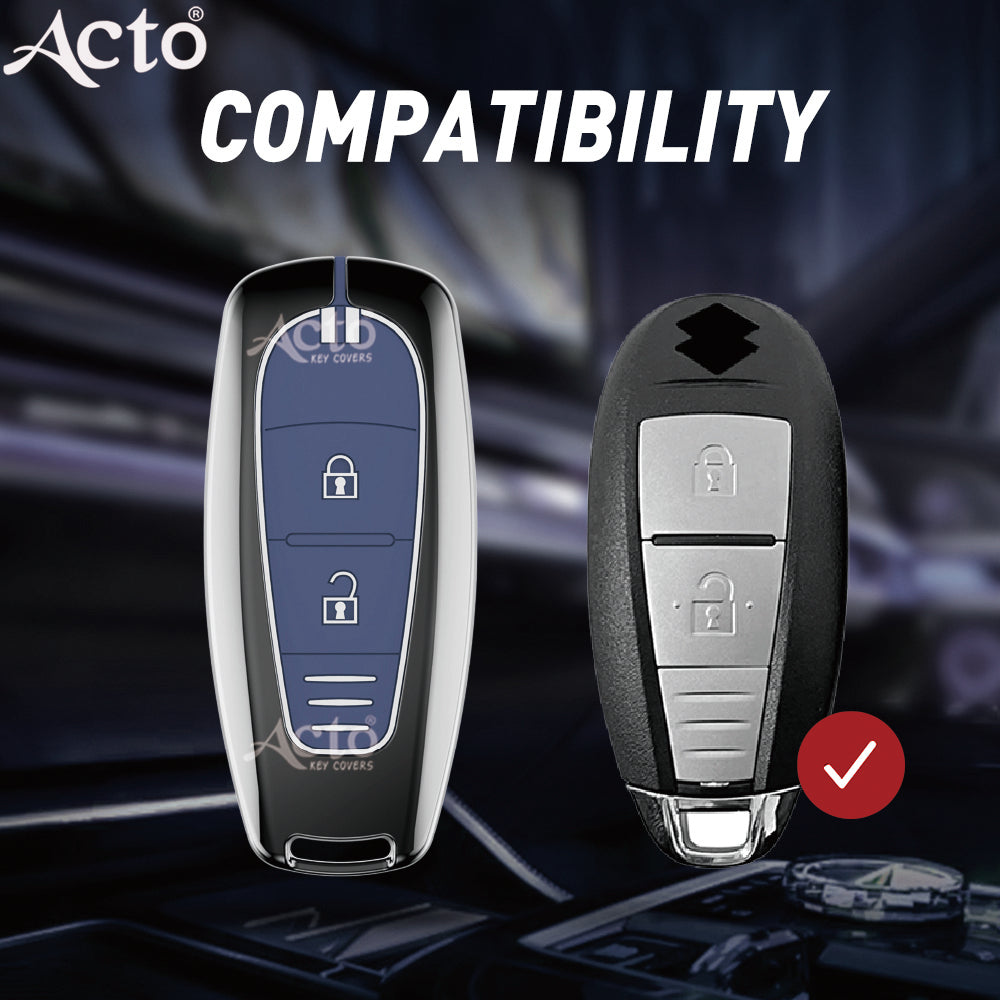 Acto Metal Sapphire Key Cover and Key chain Compatible with Suzuki Baleno I Breeza I Ciaz I Ignis I S-cross 2 Button Pack of 1 Set (Glow in the Night)