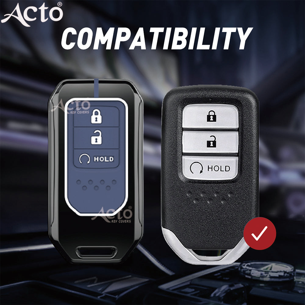 Acto Metal Sapphire Key Cover and Key chain Compatible with Honda Accord, Civic, WR-V, BR-V, CR-V, City, Jazz Pack of 1 Set (Glow in the Night)