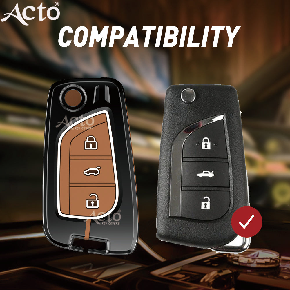 Acto Metal Sapphire Key Cover and Key chain Compatible with Toyota Corolla Altis and Innova Crysta Pack of 1 Set (Glow in the Night)