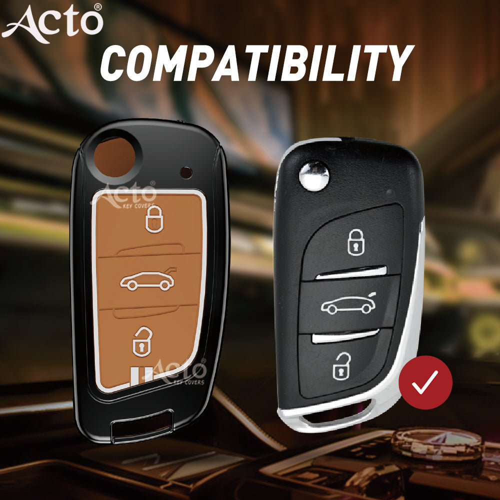 Acto Metal Sapphire Key Cover & Key Chain Compatible with Xhorse Universal Flip Key | Zinc Alloy Case | Glow-in-the-Dark Buttons | 360° Protection | Pack of 1