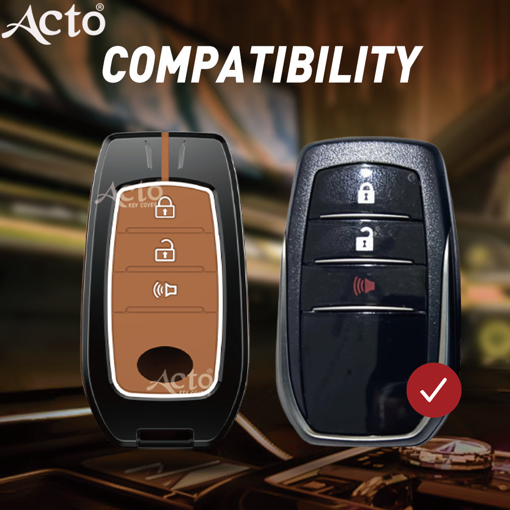 Acto Metal Sapphire Key Cover and Key chain Compatible with Toyota Crysta, Fortuner Pack of 1 Set (Glow in the Night)
