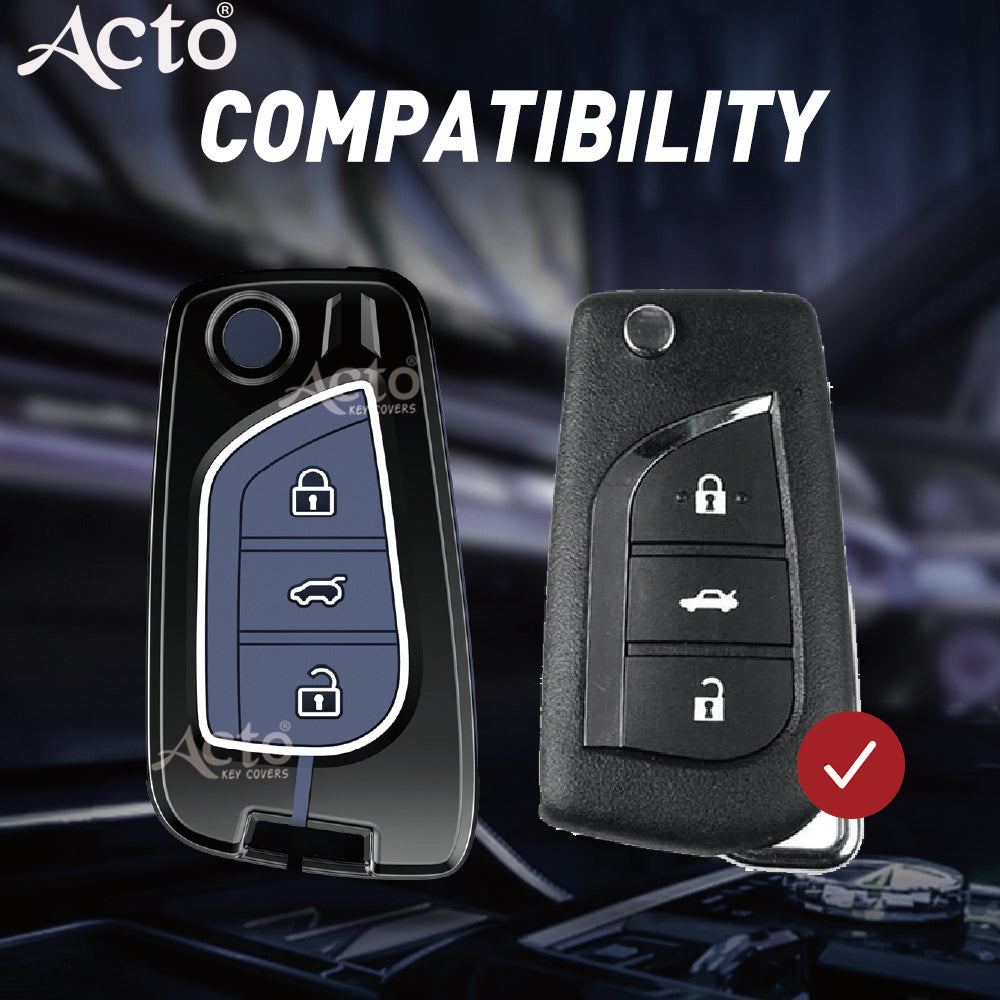 Acto Metal Sapphire Key Cover and Key chain Compatible with Toyota Corolla Altis and Innova Crysta Pack of 1 Set (Glow in the Night)