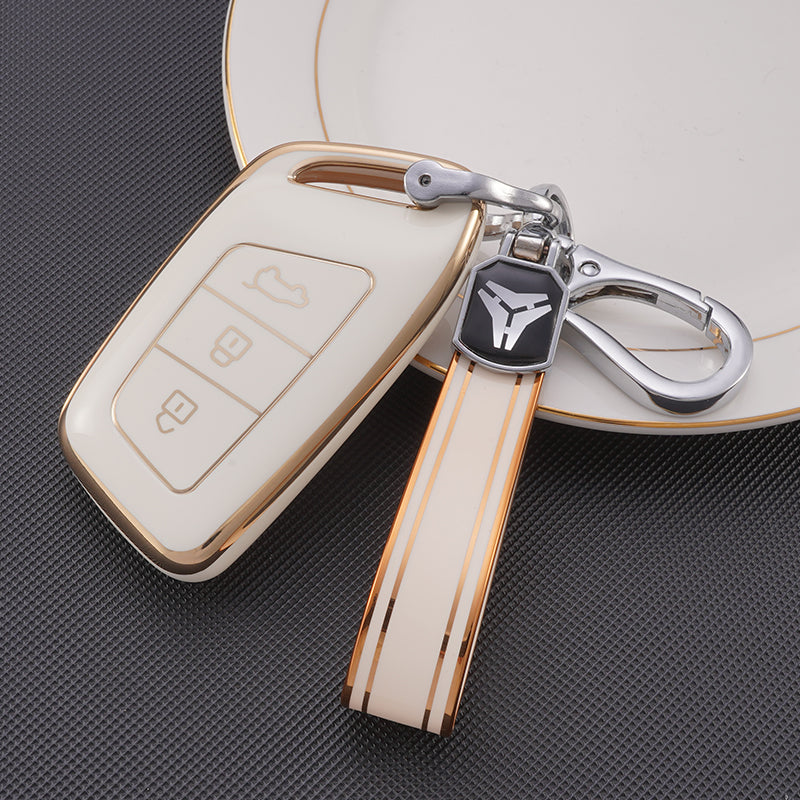 Acto TPU Gold Series Car Key Cover With TPU Gold Key Chain For MG Astor