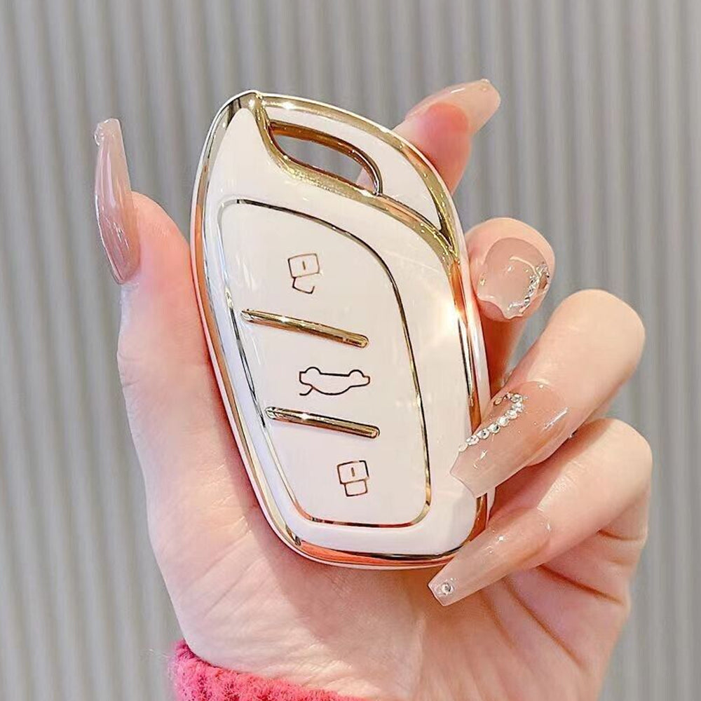 Acto TPU Gold Series Car Key Cover With Diamond Key Ring For MG ZS