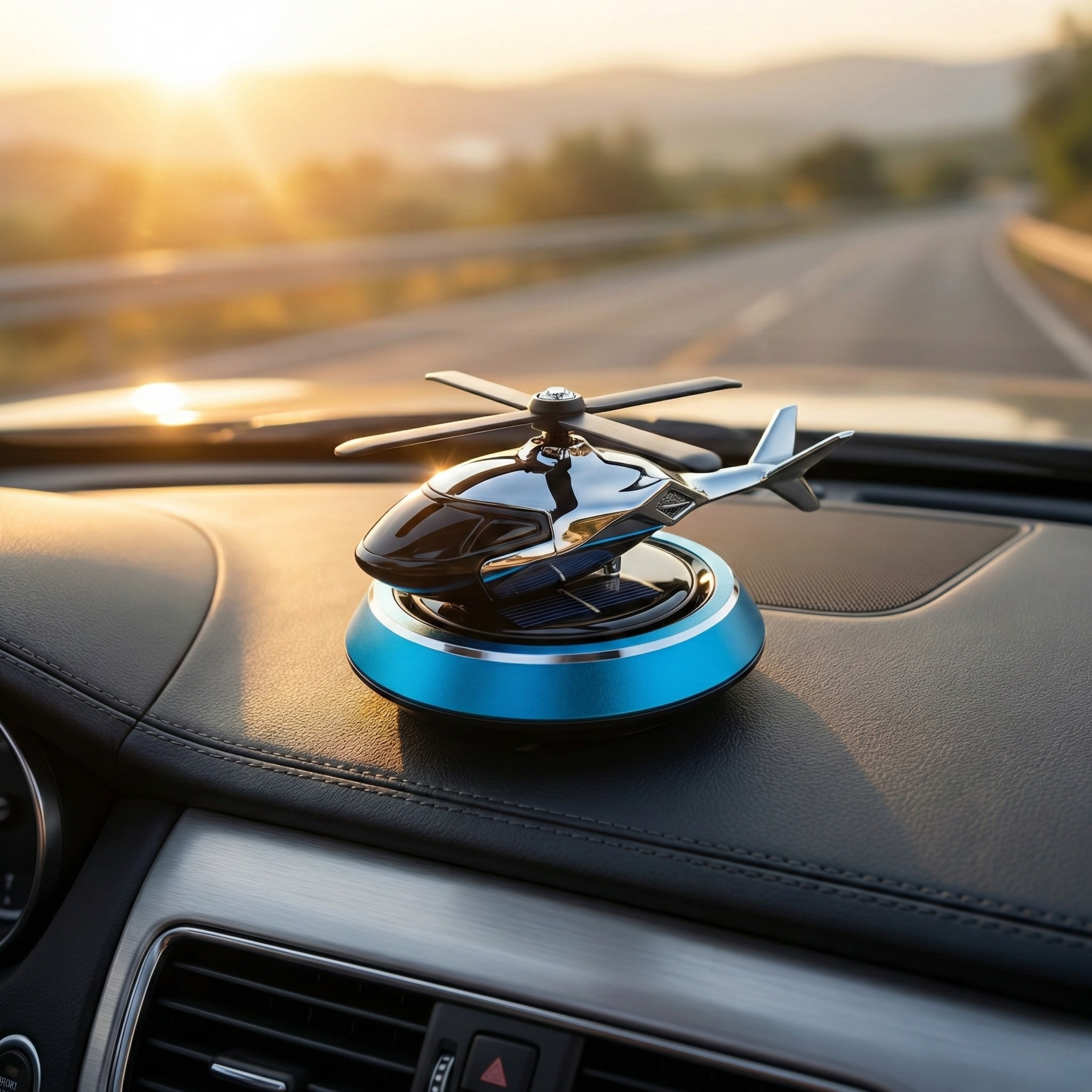 Solar Powered Rotating Helicopter Dashboard Showpiece – Automatic Moving Car Decor