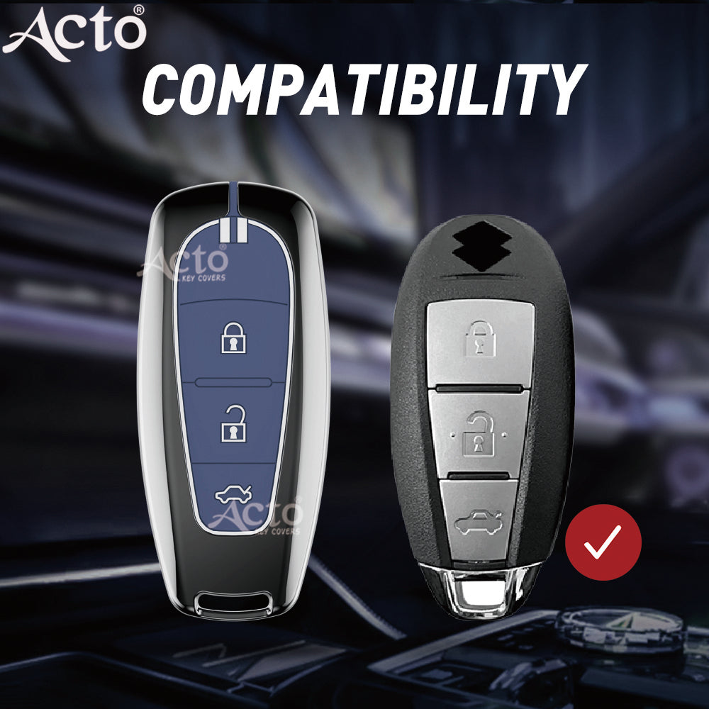Acto Metal Sapphire Key Cover and Key chain Compatible with Suzuki Baleno I Breeza I Ciaz I Ignis I S-cross 3Button Pack of 1 Set (Glow in the Night)
