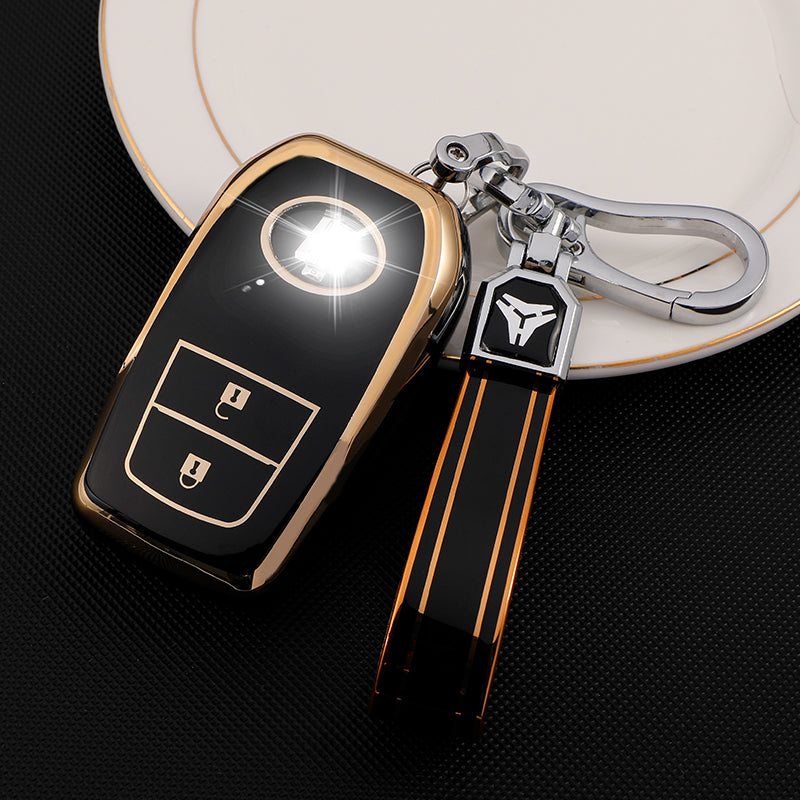 Acto TPU Gold Series Car Key Cover With TPU Gold Key Chain For Toyota Fortuner