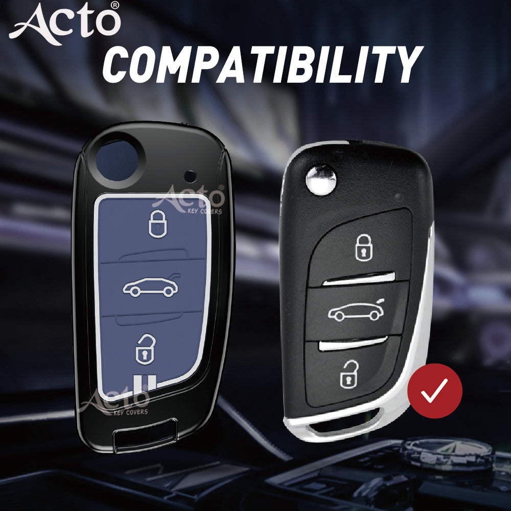 Acto Metal Sapphire Key Cover & Key Chain Compatible with Xhorse Universal Flip Key | Zinc Alloy Case | Glow-in-the-Dark Buttons | 360° Protection | Pack of 1