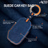 ACTO Alcantra Key Cover and Key Chain in Dashing Blue Cover and Orange Stiching Design Compatible with KIA Sonet 2025 | Seltos 2025 3 Button Smart Key Pack of 1 Set