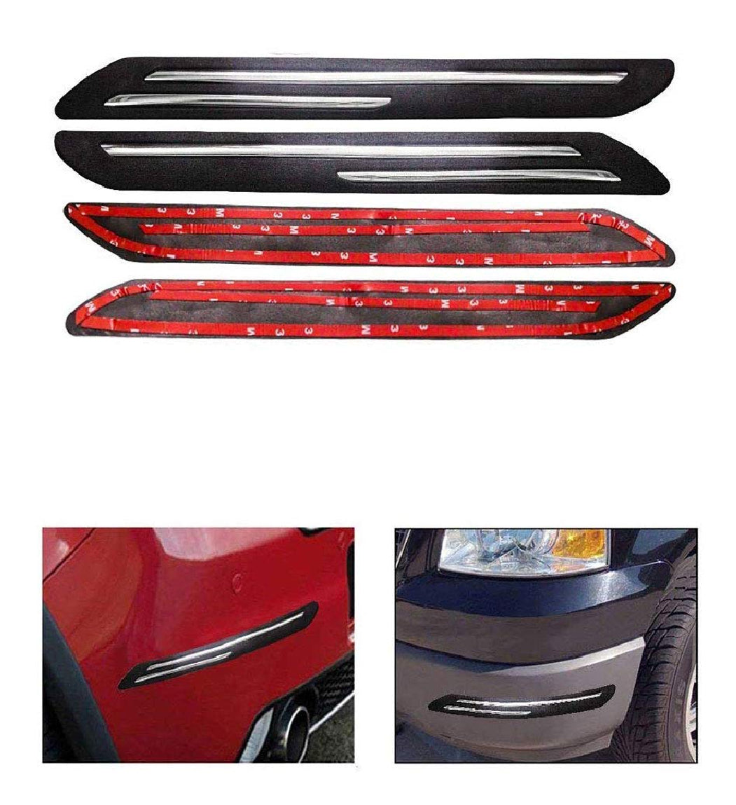 Car Bumper Protector Black Rubber with Double Chrome line Compatible with all Cars Set of 4 Pcs