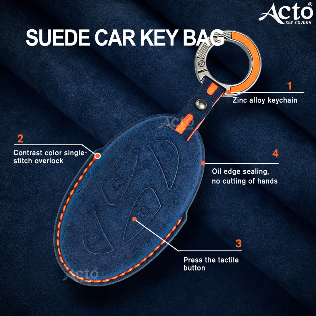 ACTO Alcantara Key Cover and Key Chain in Dashing Color – Compatible with Hyundai Venue 2025 (4-Button Smart Key) (Pack of 1)