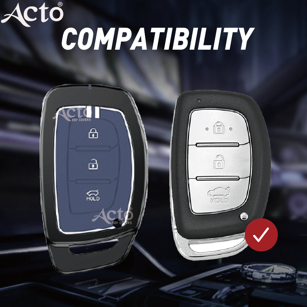 Acto Metal Sapphire Key Cover and Key chain Compatible with Hyudai  Aura I Elantra I I10 Grand Nios I i20 Elite I Verna 4S I Creta I i10 Grand I i20 Active I Tucson I Xcent Pack of 1 Set (Glow in the Night)