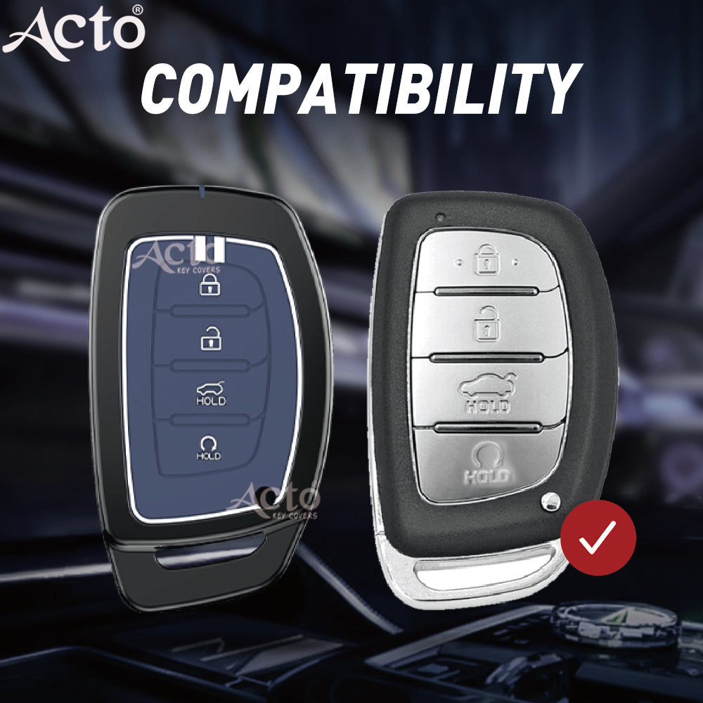Acto Metal Sapphire Key Cover and Key chain Compatible with Hyundai Creta 2025 I Creta 2024 I Alacazar I Venue I Tucson Pack of 1 Set (Glow in the Night)