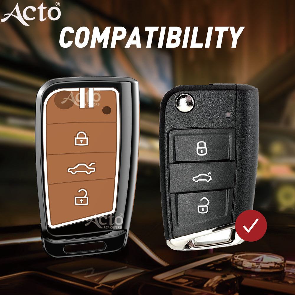 Acto Metal Sapphire Key Cover & Key Chain Compatible with Volkswagen & Skoda Jetta, Slavia, Kushaq, Passat, Octavia, Superb, Tiguan, Taigun, Virtus| Glow-in-the-Dark Buttons | 360° Protection | Pack of 1