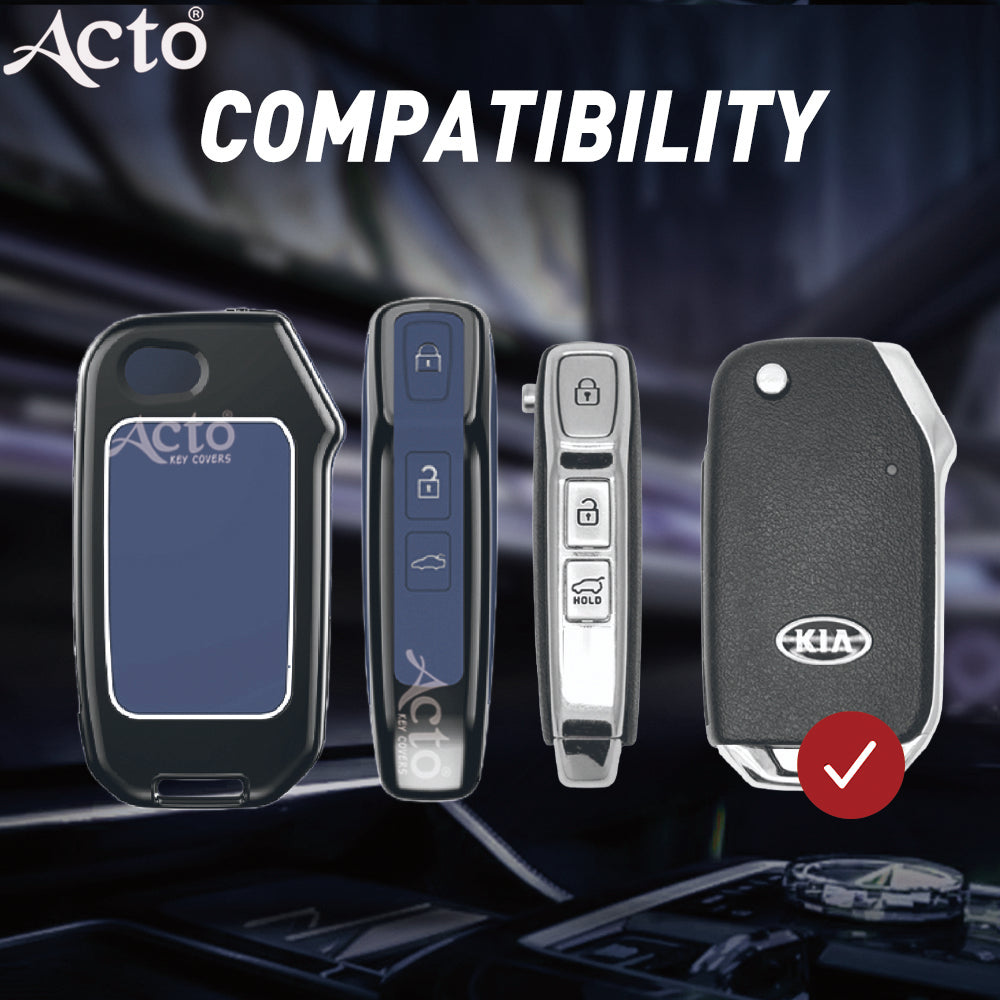 Acto Metal Sapphire Key Cover & Key Chain Compatible with Kia Seltos 2020, Sonet 2020 3 Button Flip Key | Premium Zinc Alloy Case | Glow in the Night Buttons | 360° Full Protection | Luxury Key Fob Cover | Pack of 1 Set