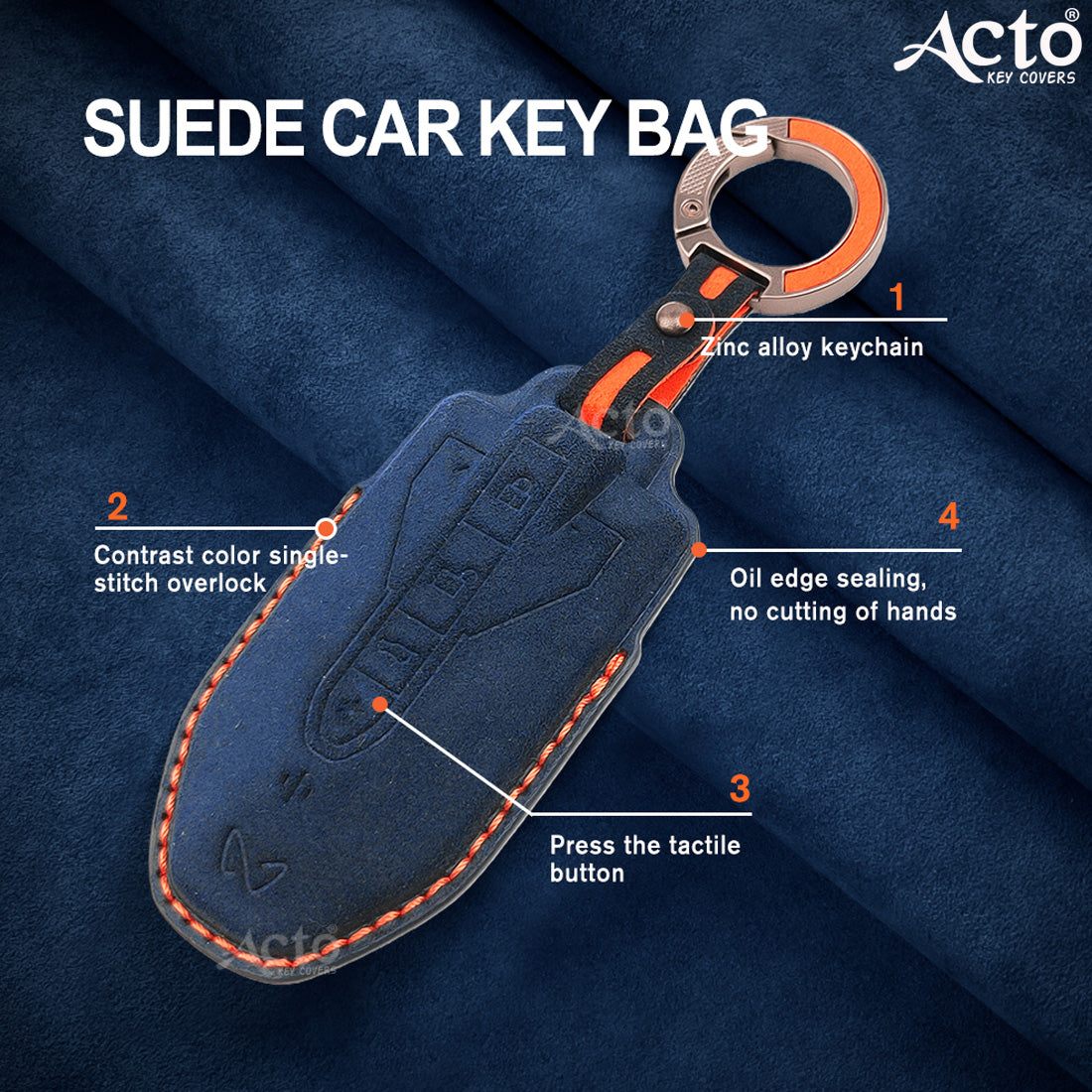 ACTO Alcantara Key Cover and Key Chain in Dashing Color – Compatible with Mahindra BE-6 4-Button Smart Key (Pack of 1)