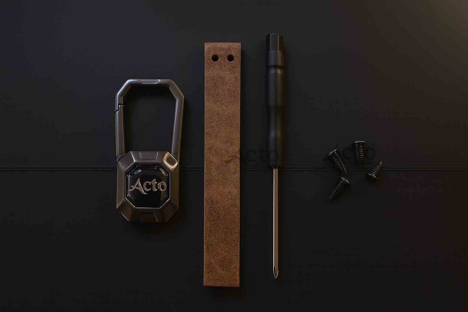 ACTO Metal Leather Car key cover with key chain Compatible with Hyundai Venue 2025+ 4 Button Smart Key Pack of 1 Pcs