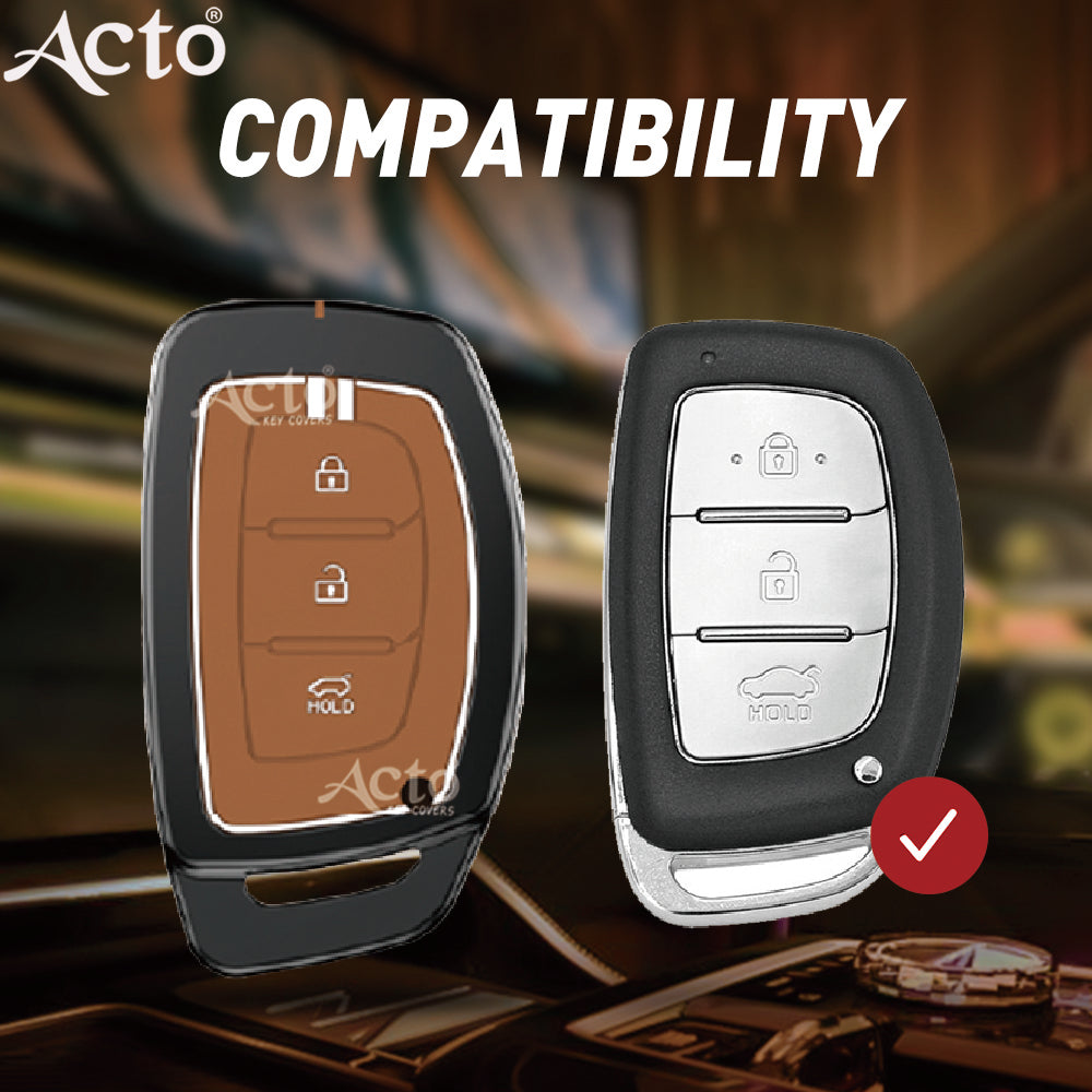 Acto Metal Sapphire Key Cover and Key chain Compatible with Hyudai  Aura I Elantra I I10 Grand Nios I i20 Elite I Verna 4S I Creta I i10 Grand I i20 Active I Tucson I Xcent Pack of 1 Set (Glow in the Night)