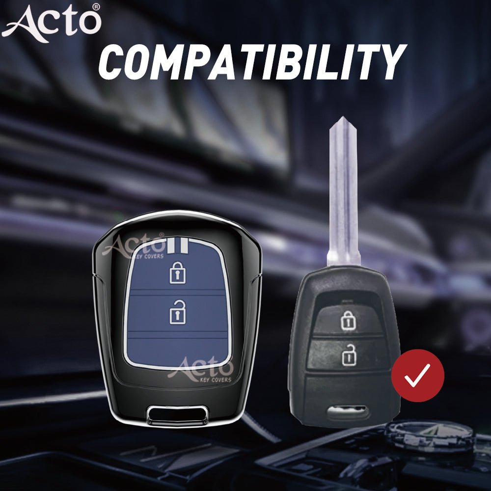 Acto Metal Sapphire Key Cover and Key chain Compatible with Hyudai I-10 Grand, Santro Pack of 1 Set (Glow in the Night)