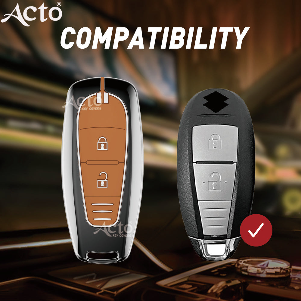 Acto Metal Sapphire Key Cover and Key chain Compatible with Suzuki Baleno I Breeza I Ciaz I Ignis I S-cross 2 Button Pack of 1 Set (Glow in the Night)
