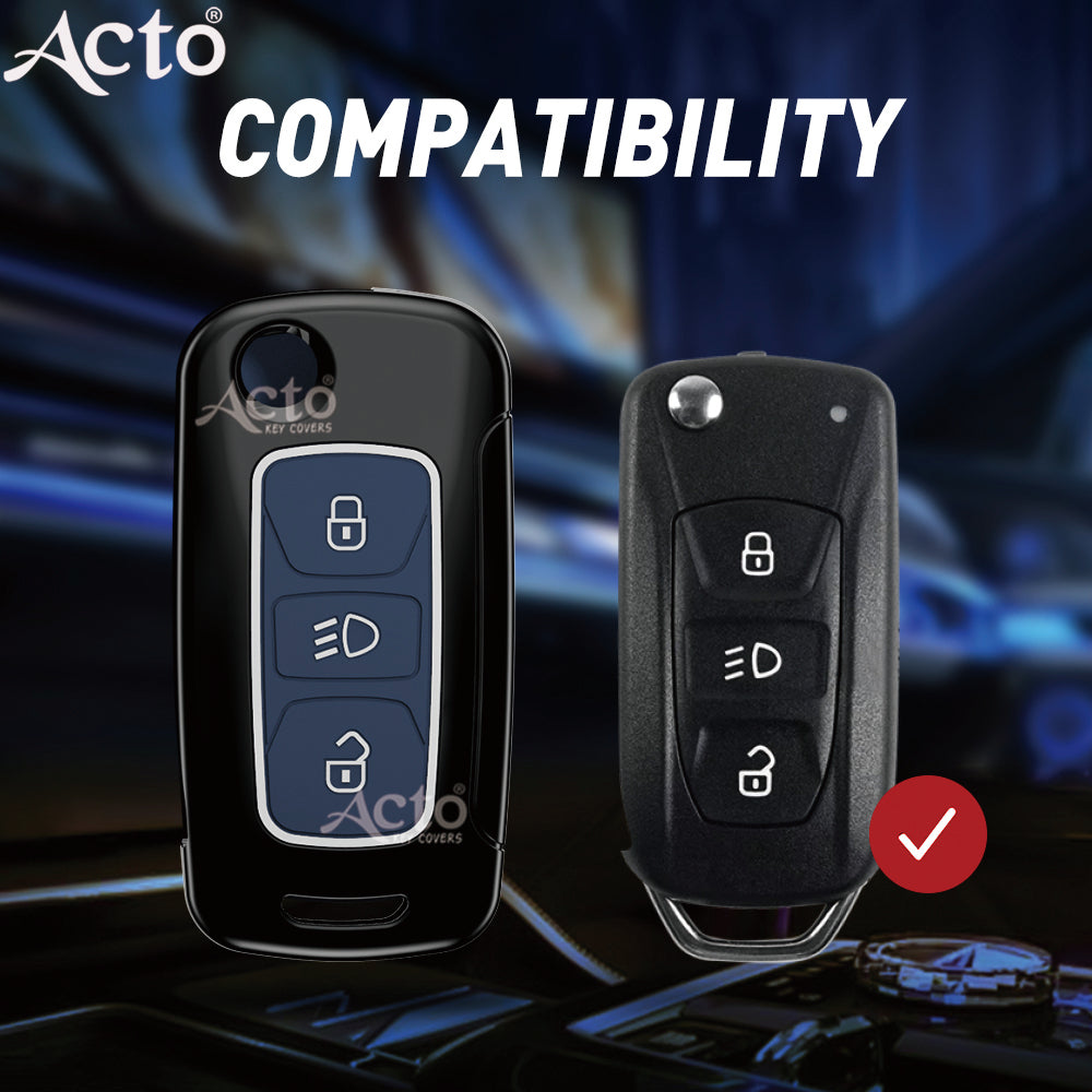 Acto Metal Sapphire Key Cover and Key chain Compatible with Tata Bolt I Nexon I Tigor I Hexa I Tiago I Zest Pack of 1 Set (Glow in the Night)