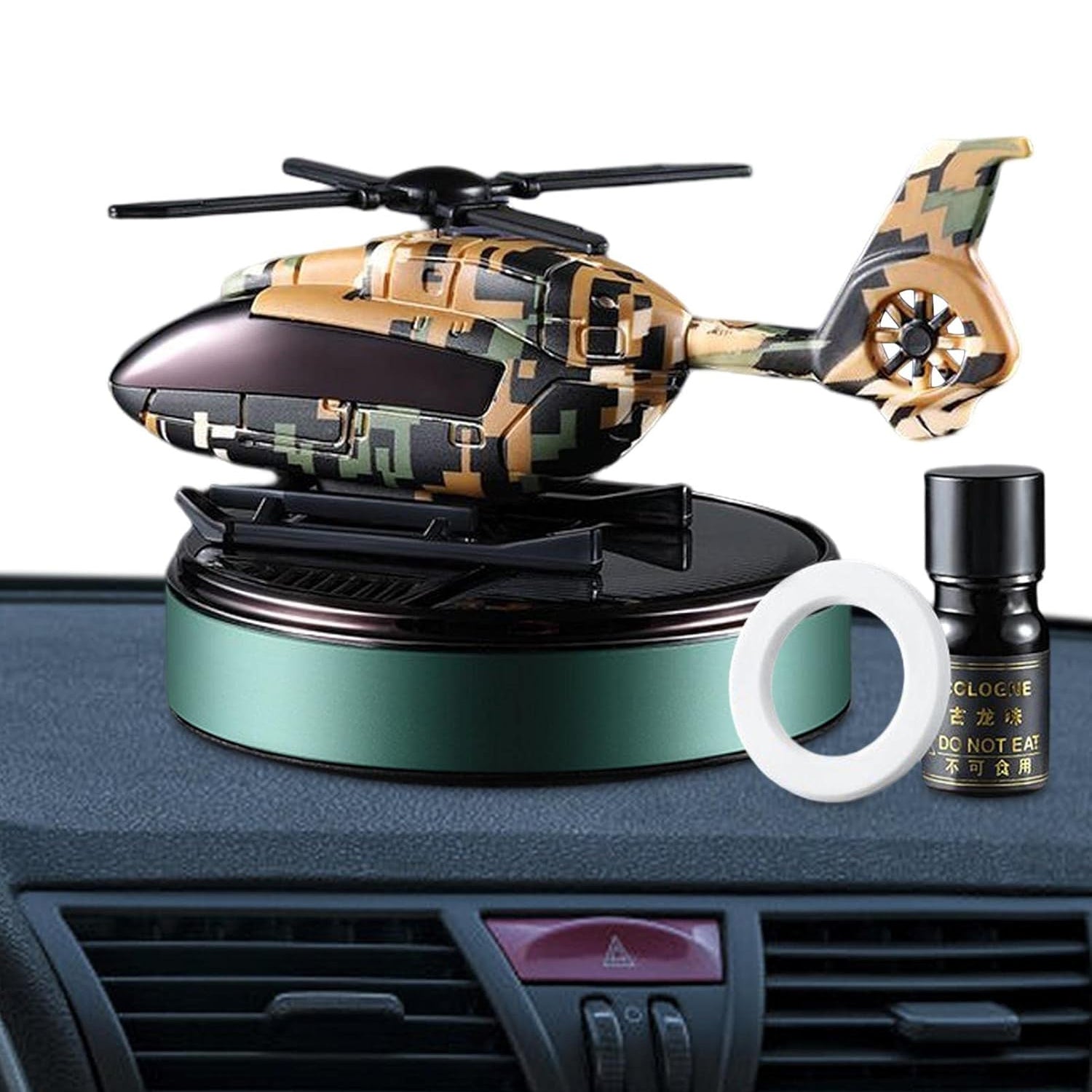 Premium Decorative Solar Military Helicopter Automatic Rotation Solar Car Air Freshener Powered Perfume