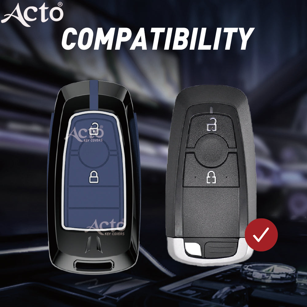 Acto Metal Sapphire Key Cover and Key chain Compatible with Ford Figo Pack of 1 Set (Glow in the Night)