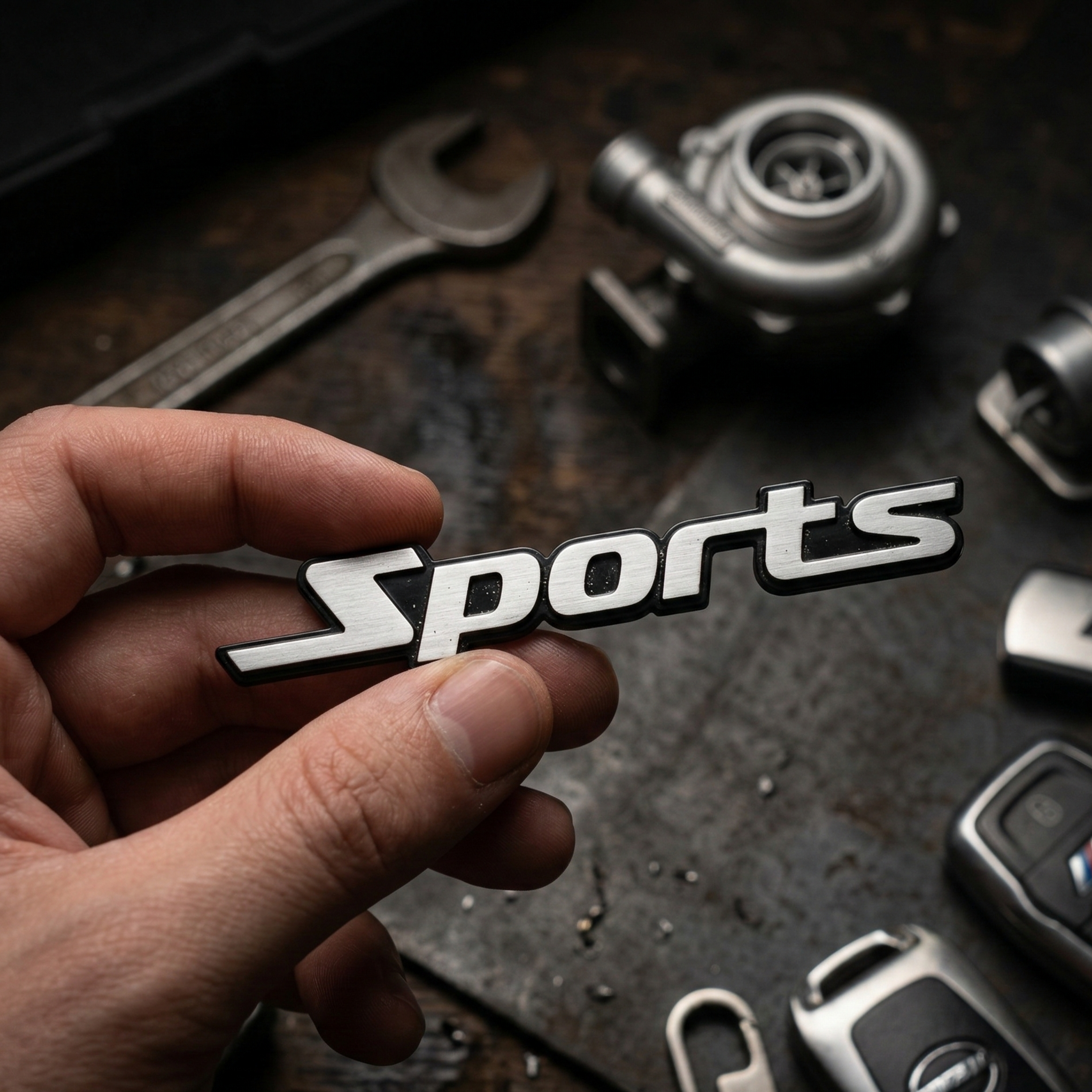 Carsonify 3D Metal SPORTS Car Badge Emblem Sticker | Premium Aluminum Alloy Chrome SPORTS Logo Decal | Self-Adhesive Metallic Badge for Car, Bike & SUV Exterior | Stylish Auto Styling Accessory