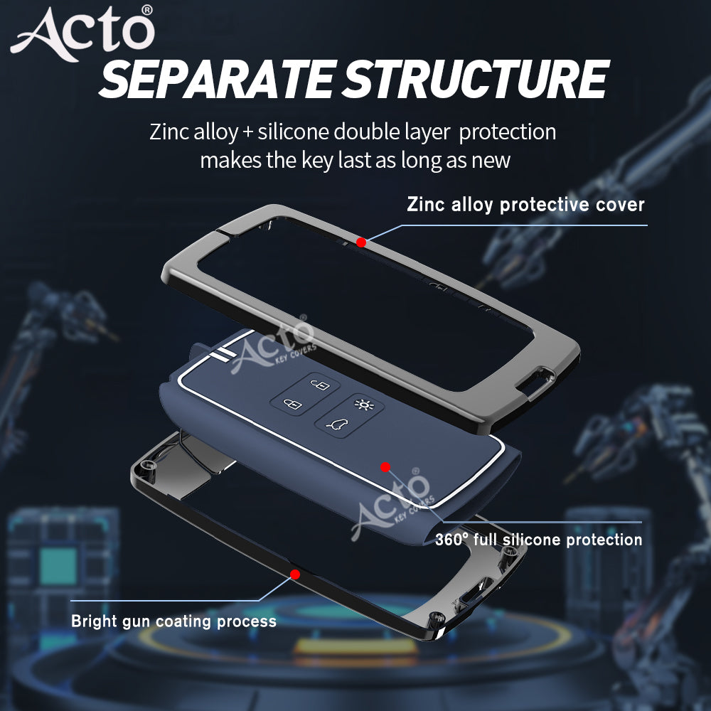 Acto Metal Sapphire Key Cover and Key chain Renault Triber & Kiger Compatible with  Pack of 1 Set (Glow in the Night)