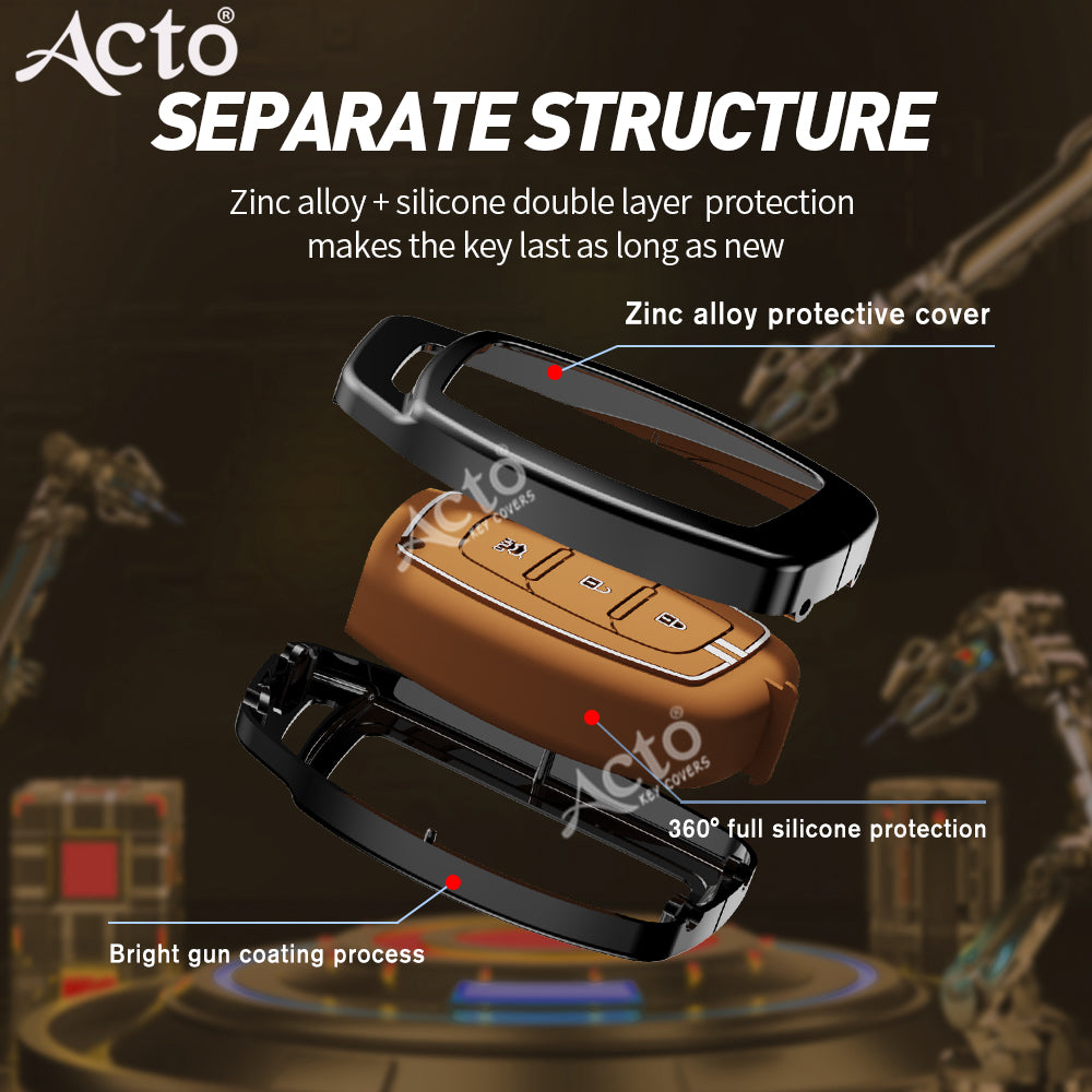 Acto Metal Sapphire Key Cover and Key chain Compatible with Hyudai  Aura I Elantra I I10 Grand Nios I i20 Elite I Verna 4S I Creta I i10 Grand I i20 Active I Tucson I Xcent Pack of 1 Set (Glow in the Night)