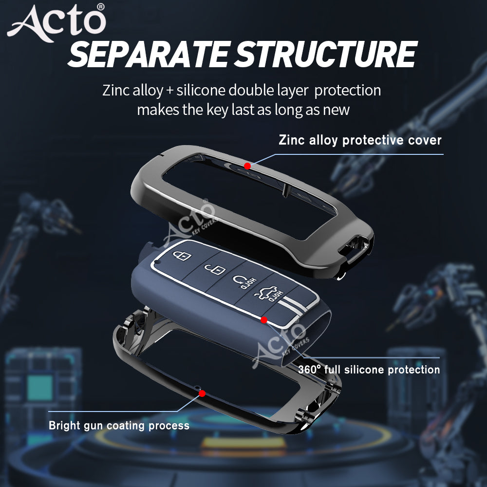 Acto Metal Sapphire Key Cover and Key chain Compatible with KIA Seltos & Sonet Pack of 1 Set (Glow in the Night)