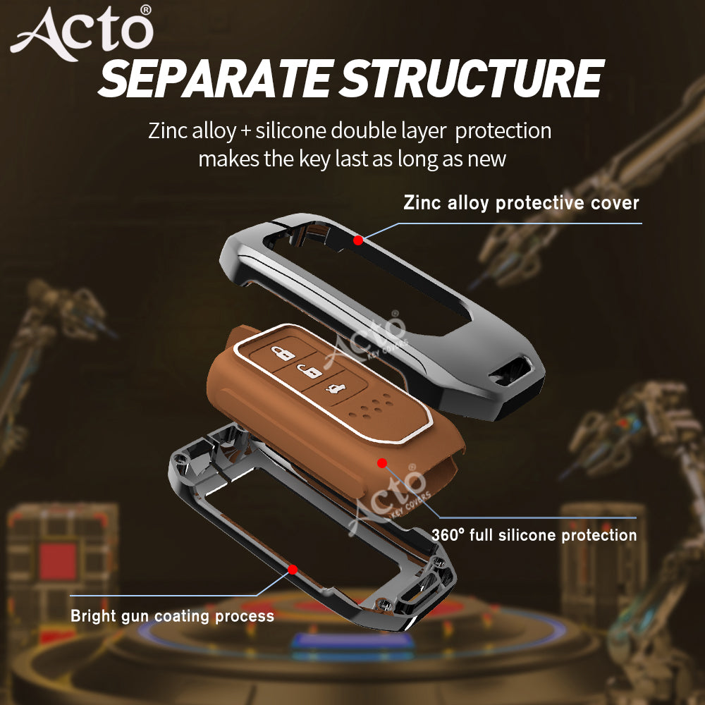 Acto Metal Sapphire Key Cover and Key chain Compatible with Honda Accord, Civic, WR-V, BR-V, CR-V, City, Jazz Pack of 1 Set (Glow in the Night)