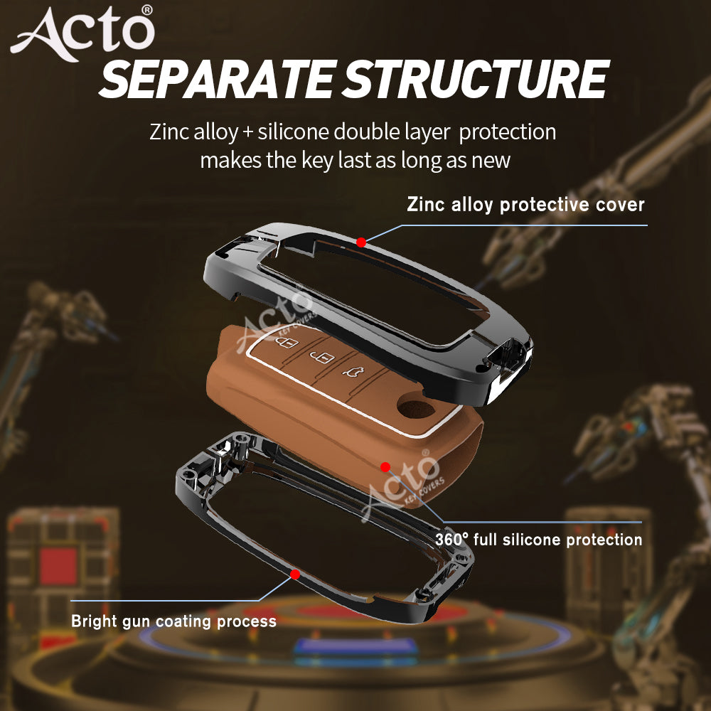 Acto Metal Sapphire Key Cover and Key chain Compatible with Toyota Crysta, Fortuner Pack of 1 Set (Glow in the Night)