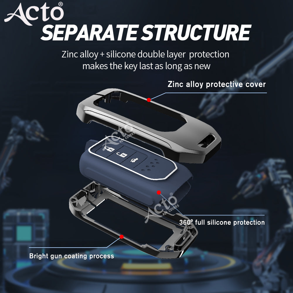 Acto Metal Sapphire Key Cover and Key chain Compatible with Honda Accord, Civic, WR-V, BR-V, CR-V, City, Jazz Pack of 1 Set (Glow in the Night)