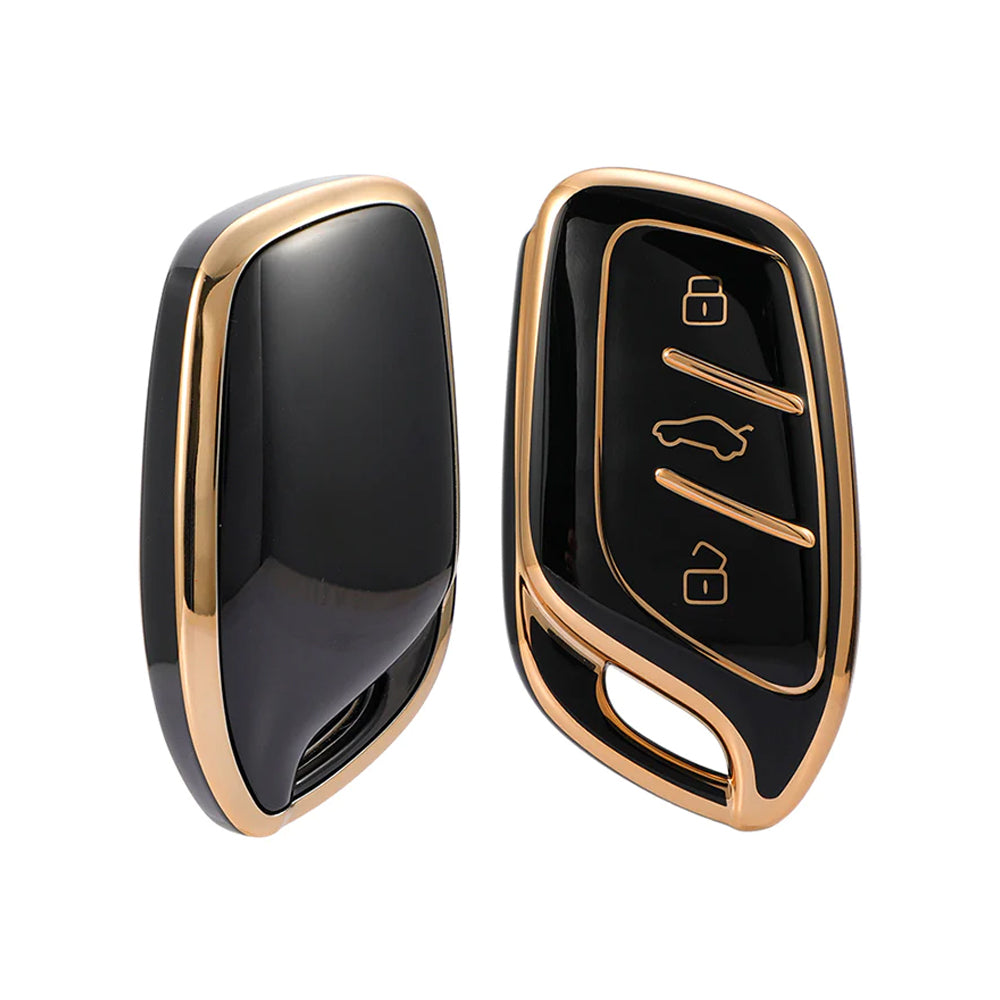 Acto TPU Gold Series Car Key Cover With Diamond Key Ring For MG Hector Plus