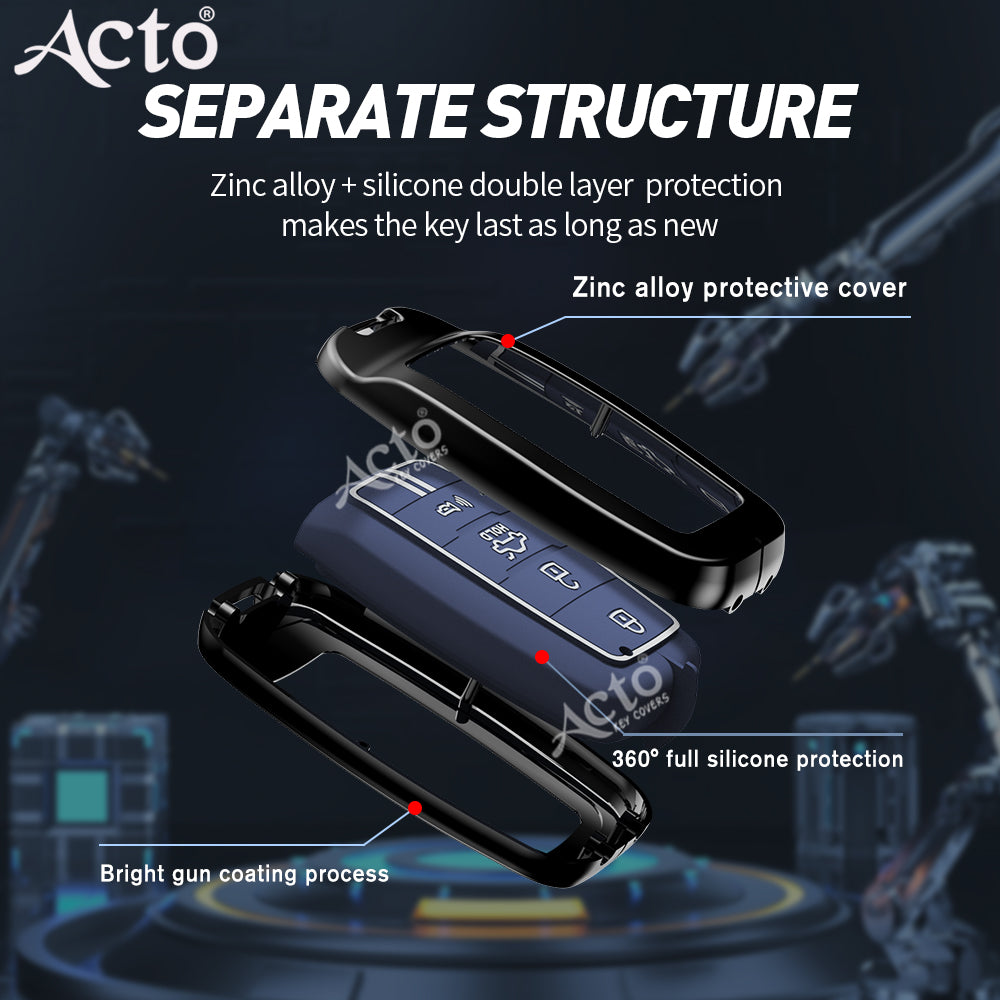 Acto Metal Sapphire Key Cover and Key chain Compatible with KIA Seltos & Sonet Pack of 1 Set (Glow in the Night)