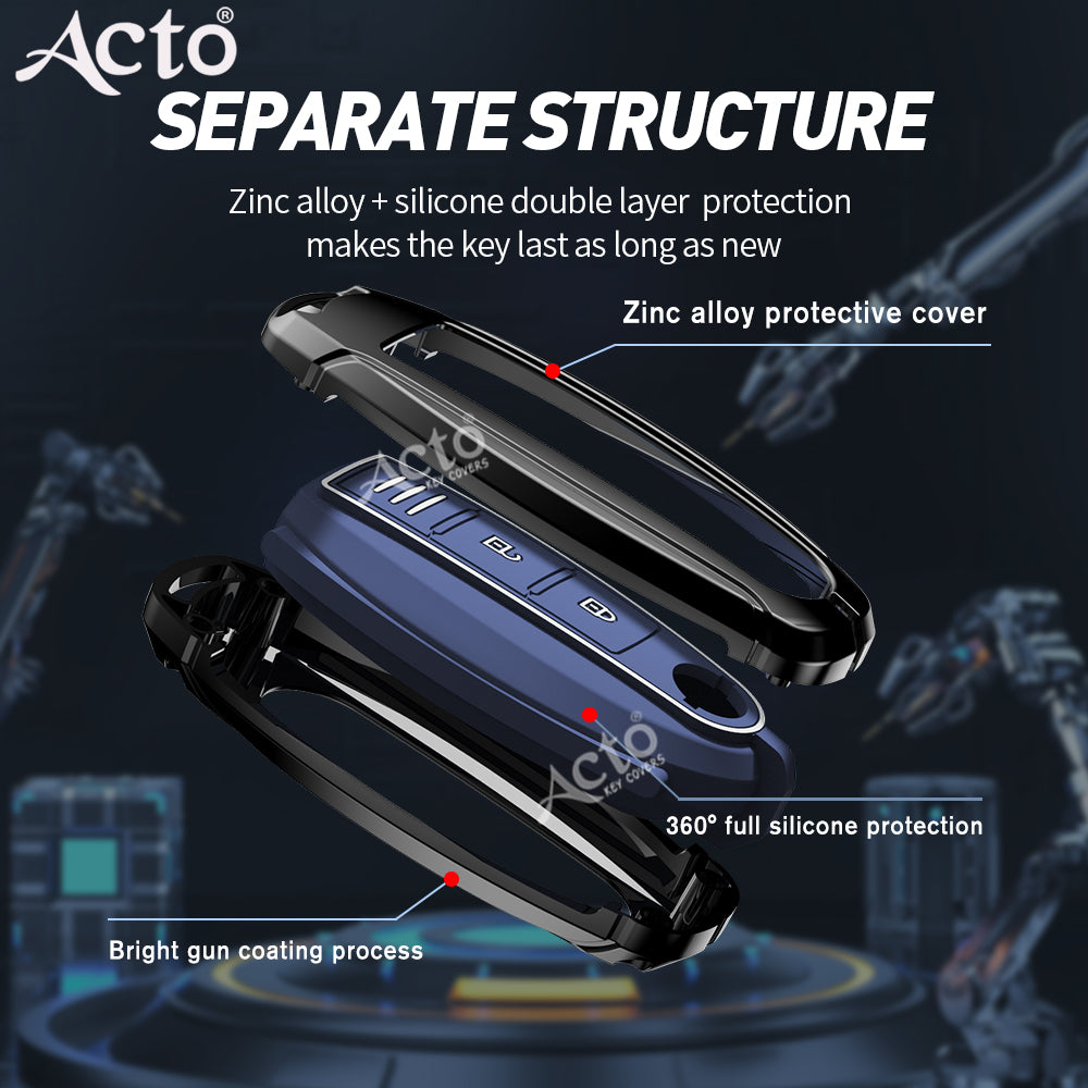 Acto Metal Sapphire Key Cover and Key chain Compatible with Toyota Corolla Altis and Innova Crysta Pack of 1 Set (Glow in the Night)